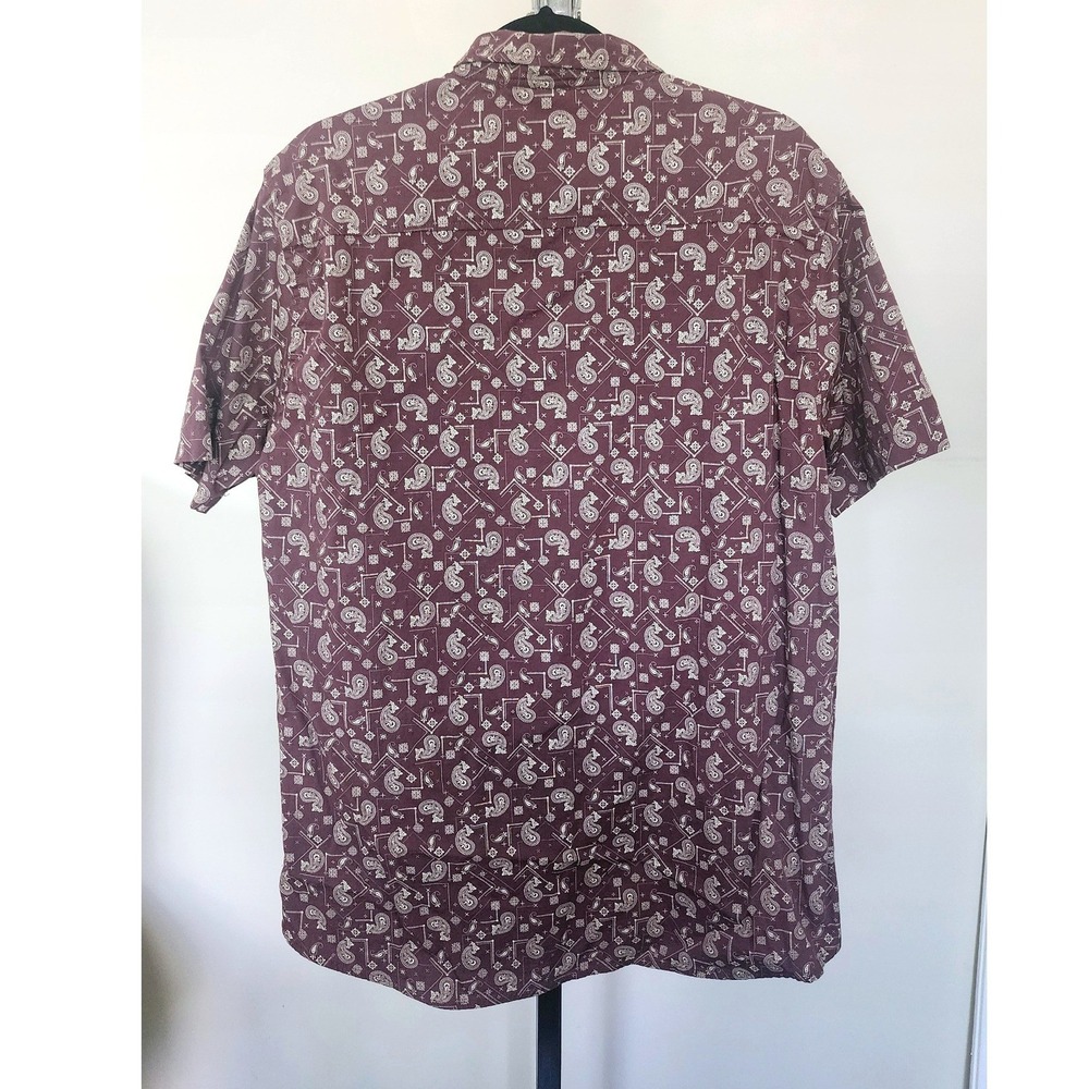 Reverse Threads Mens XL Paisley Bandana Print Short Sleeve Button Down Shirt Red - Picture 2 of 4
